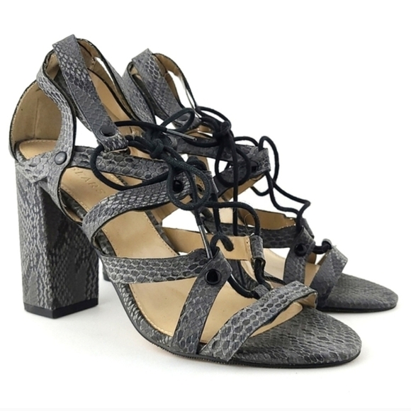 SEARS Tara Grey Snake Print Lace Up Sandals Chunky Heel Size 7 - Picture 5 of 15